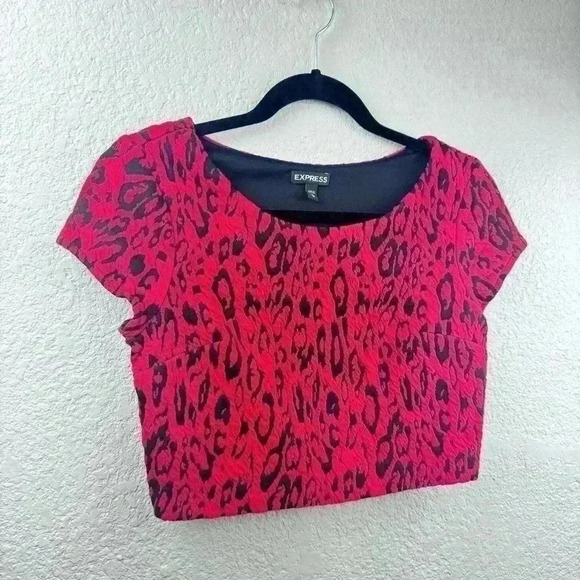Express Red/Black Leopard Print Crop Top - Size XS - Picture 6 of 6